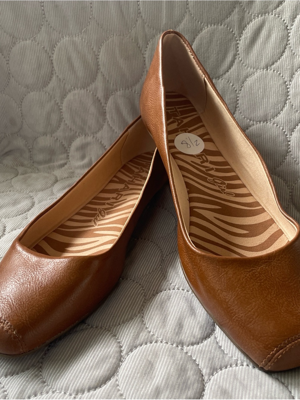 Tahari Tan Leather Ballet Flats with Zebra Insole